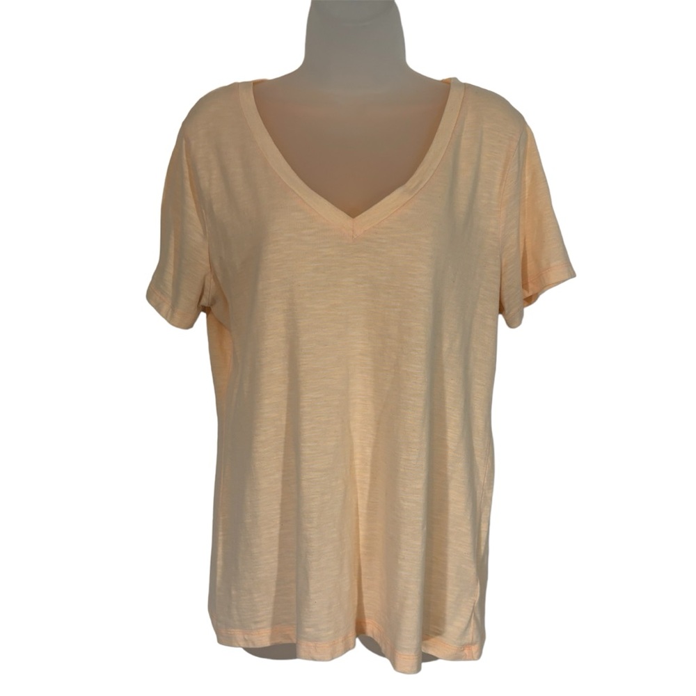Old Navy Relaxed V-Neck Tee T-Shirt Stripe White Orange Peach L